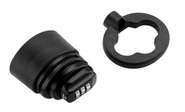 Wall lock with combination lock and support ring.