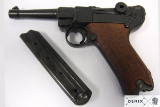 Photo CD10432-07 Denix Luger P08 Parabellum pistol with wooden stock