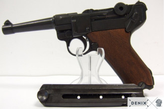 Photo CD10432-08 Denix Luger P08 Parabellum pistol with wooden stock