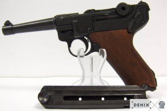 CD11432-08 Denix Luger P08 Parabellum pistol with wooden stock Photo CD11432-08 Denix Luger P08 Parabellum pistol with wooden stock