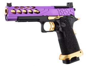 Photo PG9003-02 Airsoft GBB Stryk Hi-Capa 5.1 Purple and Gold Lancer Tactical Pistol with RMR