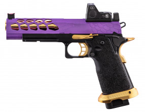 Photo PG9003-05 Airsoft GBB Stryk Hi-Capa 5.1 Purple and Gold Lancer Tactical Pistol with RMR