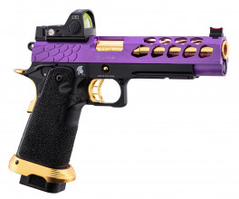 PG9003-07 Pistolet Airsoft GBB Stryk Hi-Capa 5.1 Violet et Or Lancer Tactical avec RMR Photo PG9003-07 Pistolet Airsoft GBB Stryk Hi-Capa 5.1 Violet et Or Lancer Tactical avec RMR