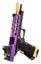 PG9003-08 Pistolet Airsoft GBB Stryk Hi-Capa 5.1 Violet et Or Lancer Tactical avec RMR Photo PG9003-08 Pistolet Airsoft GBB Stryk Hi-Capa 5.1 Violet et Or Lancer Tactical avec RMR