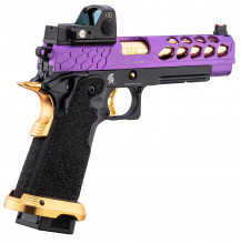 PG9003-10 Pistolet Airsoft GBB Stryk Hi-Capa 5.1 Violet et Or Lancer Tactical avec RMR Photo PG9003-10 Pistolet Airsoft GBB Stryk Hi-Capa 5.1 Violet et Or Lancer Tactical avec RMR