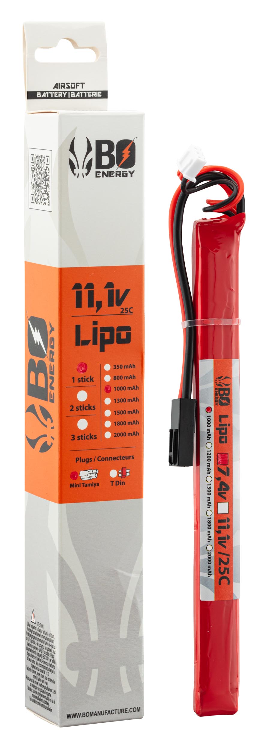 1 stick batterie Lipo 3S 11.1V 1000mAh 25C T-Dean