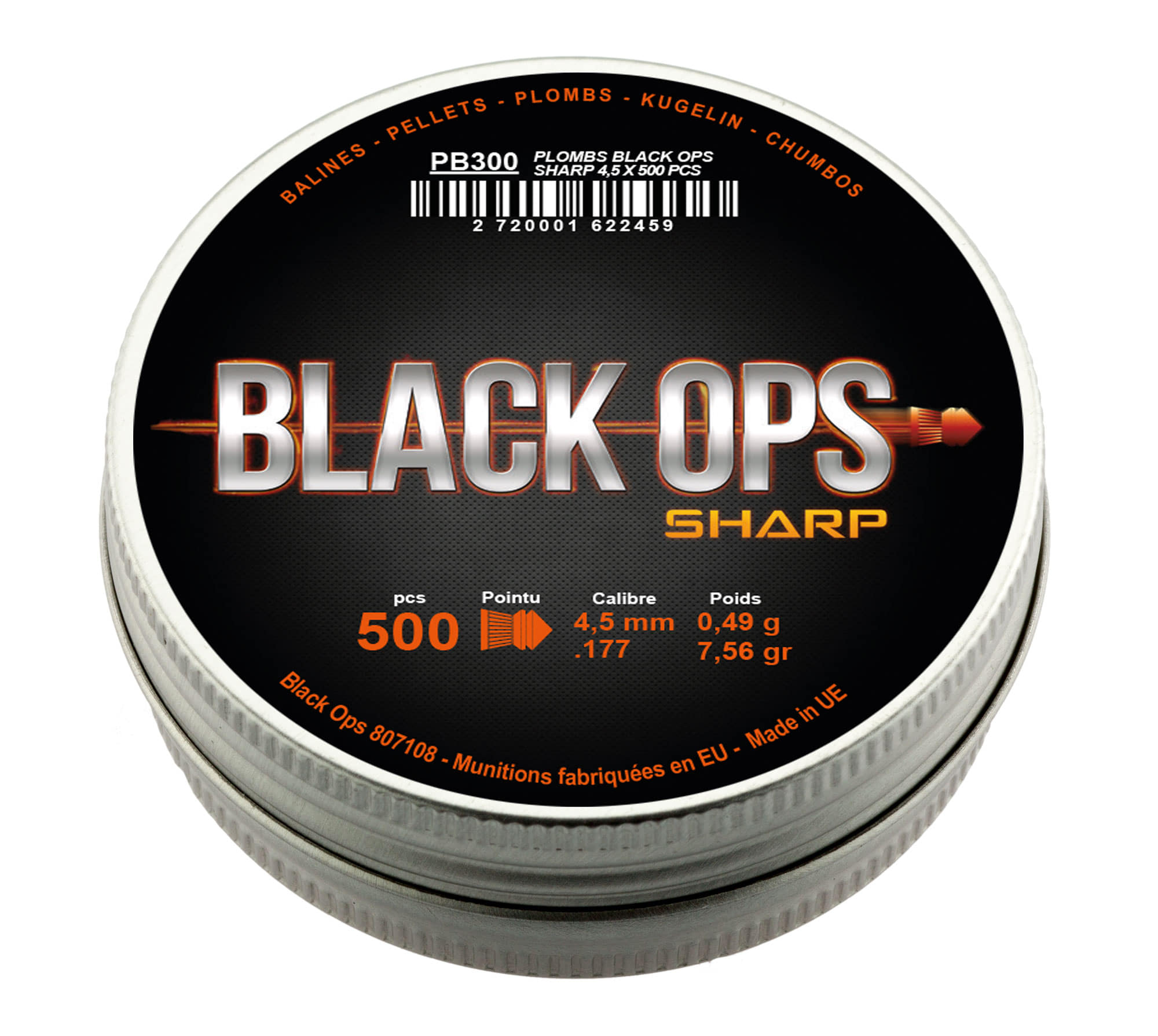 Box of 500 Black Ops Sharp sockets with pointed head cal. 4.5 mm